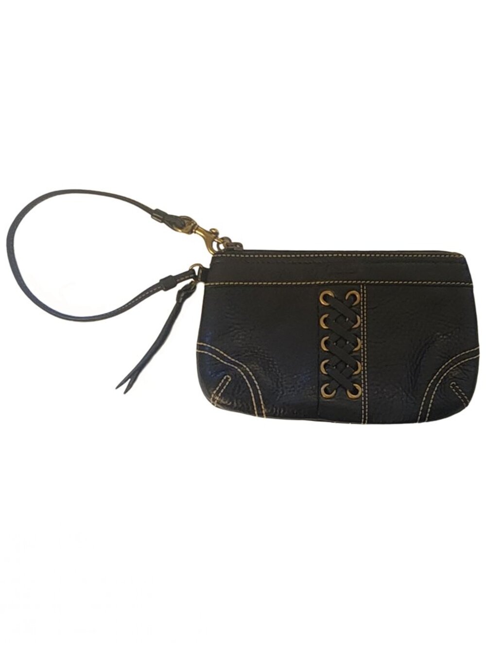 Coach Chelsea Black Leather Laced Grommet Wristlet Y2K 7x4